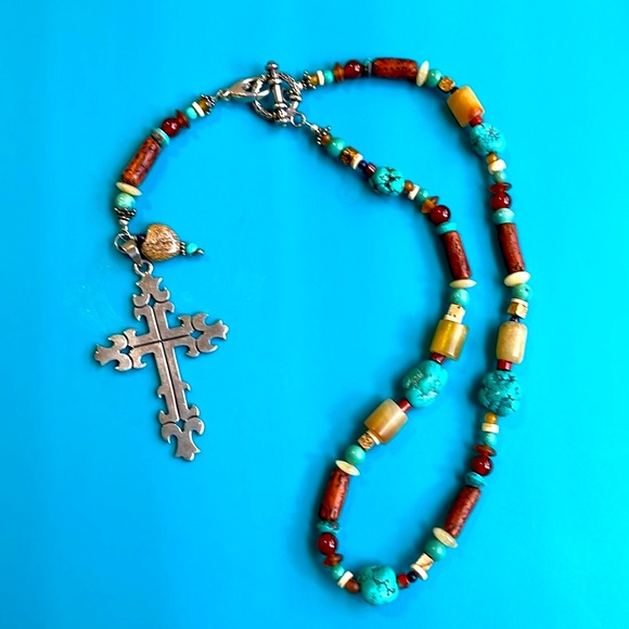 Jewelry - Amazing Sterling Silver and Multi-Stone Cross Necklace